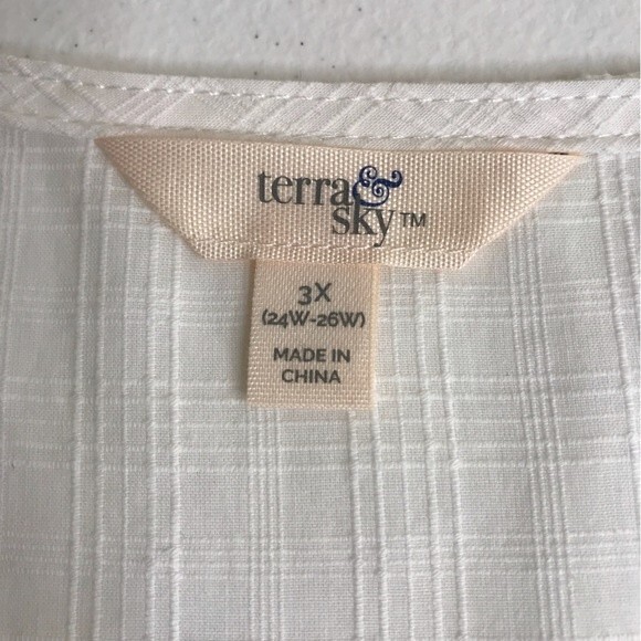 Terra and Sky V Neck Button Front Short Ruffle Flutter Sleeve White Top Women 3X - Picture 11 of 16
